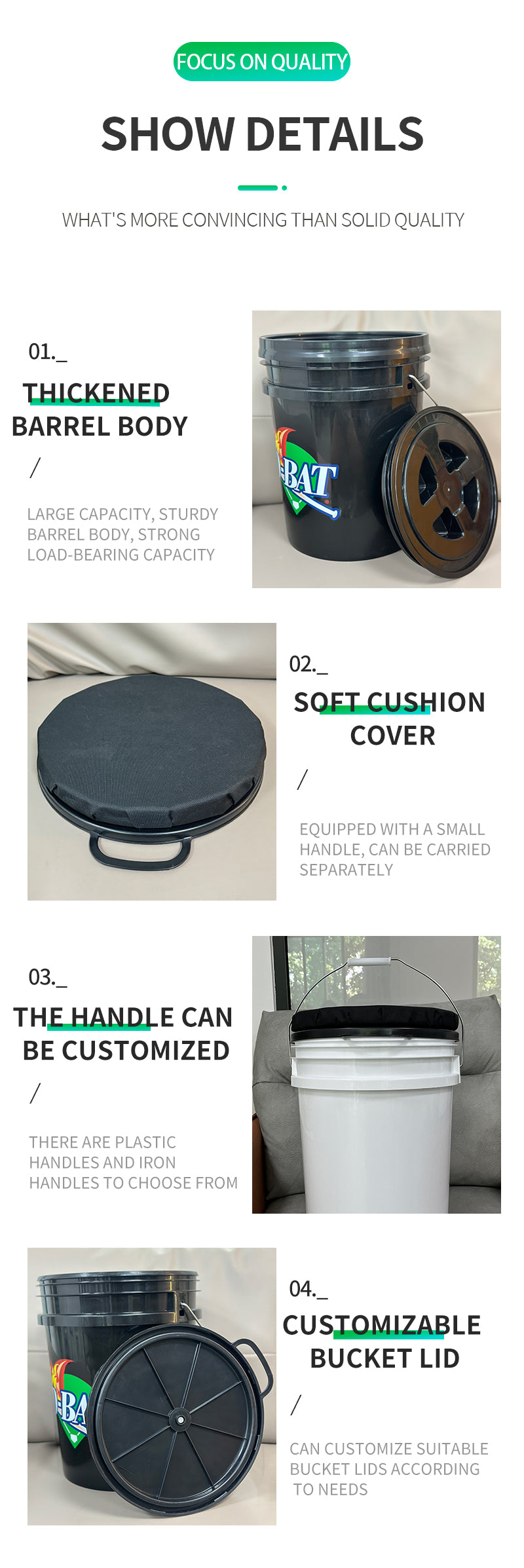 Baseball bucket with soft cushion