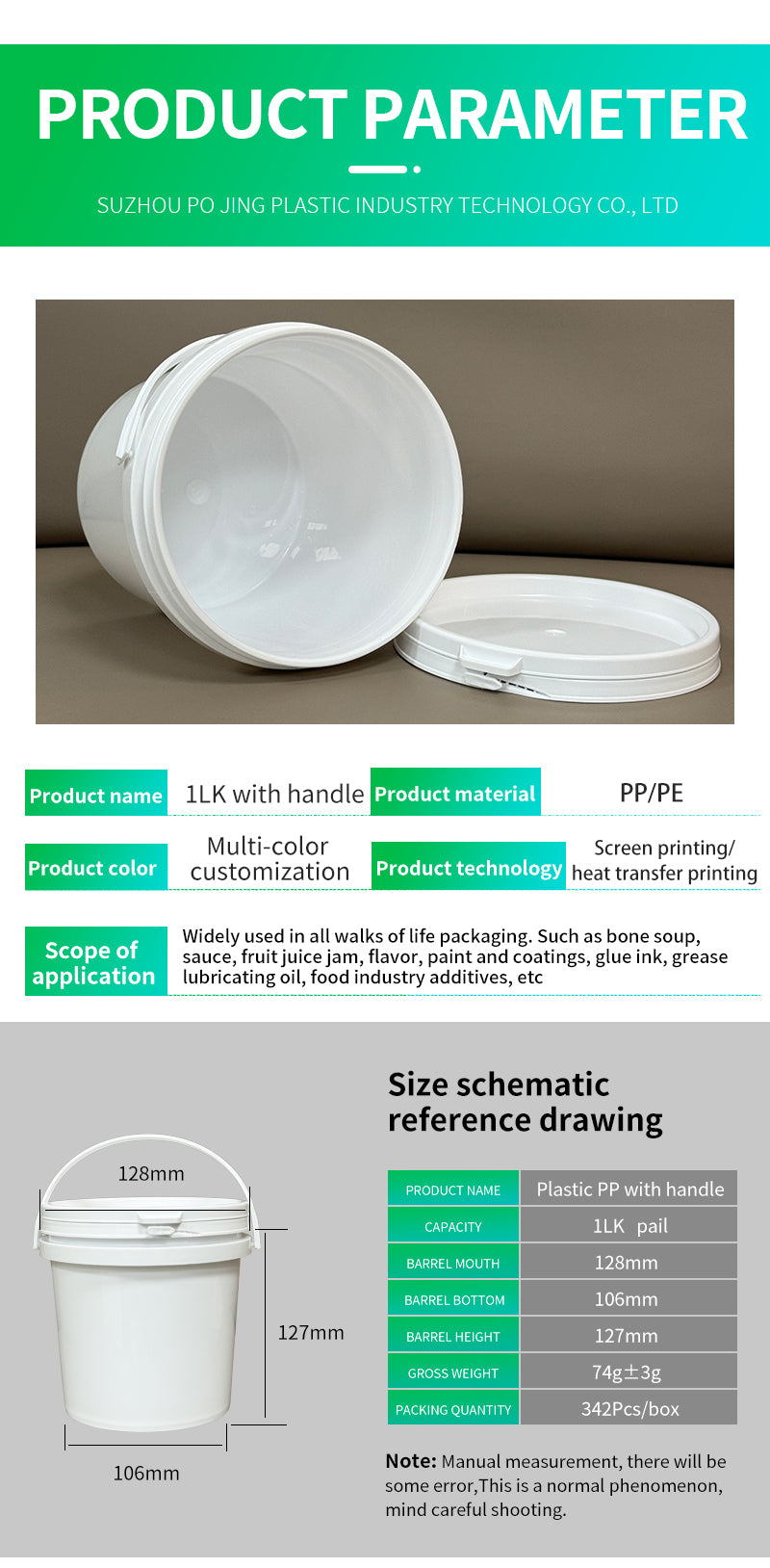 1l plastic buckets with handles