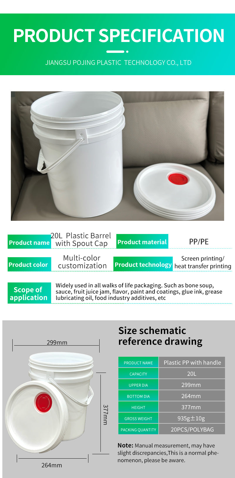 Custom bucket with spout cap