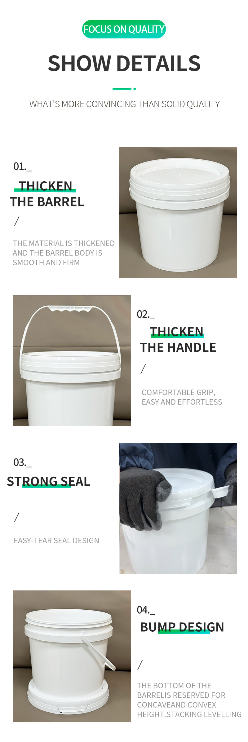5L Round Food-Grade Plastic Bucket with Lid – Safe, Durable & Customizable for Food Packaging